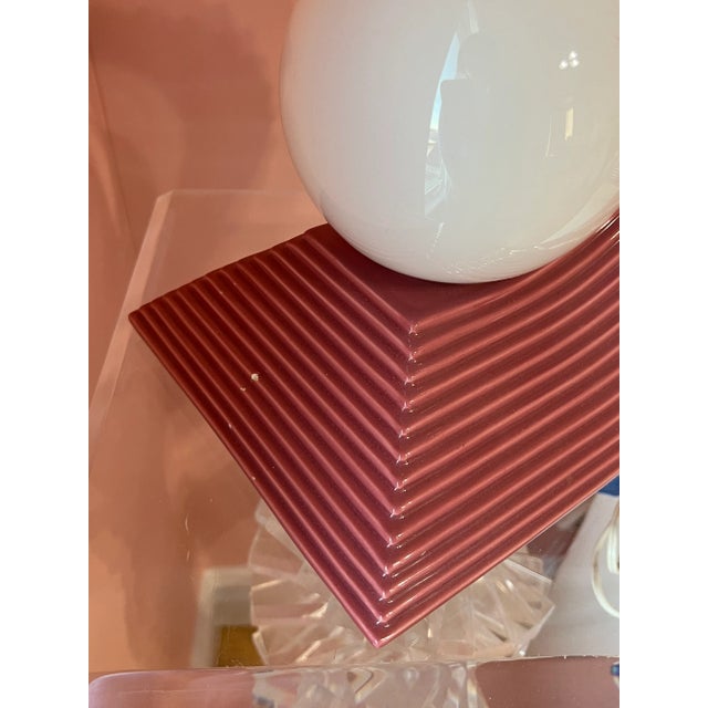 1980s 1980s Art Deco Revival Pink Ceramic Wave Lamps - a Pair For Sale - Image 5 of 13