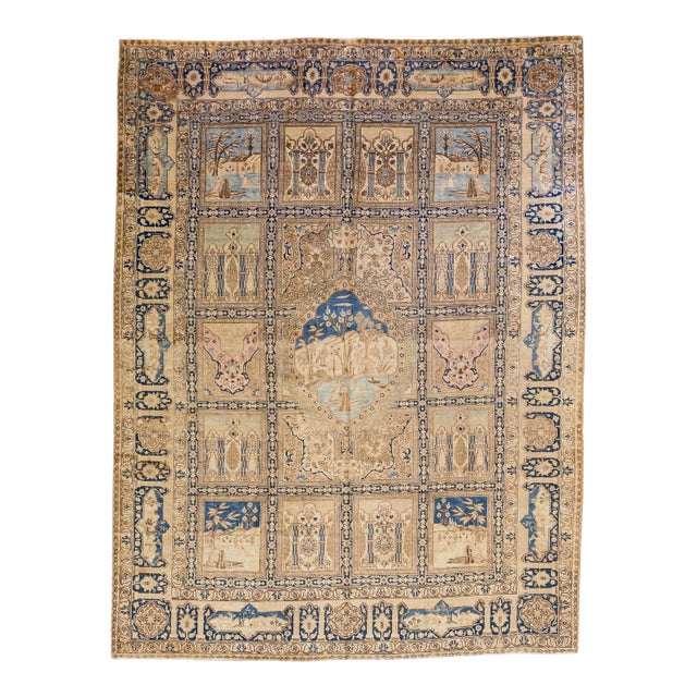 1930s Handmade Antique Persian Tabriz Wool Rug in Beige Withh Allover Design For Sale