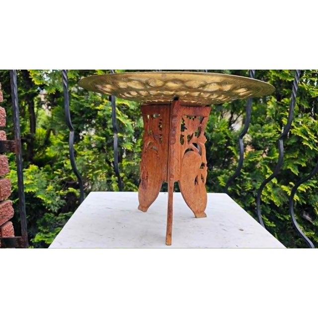 Coffee table or flower stand, wooden, brass top, 1960s-1970s