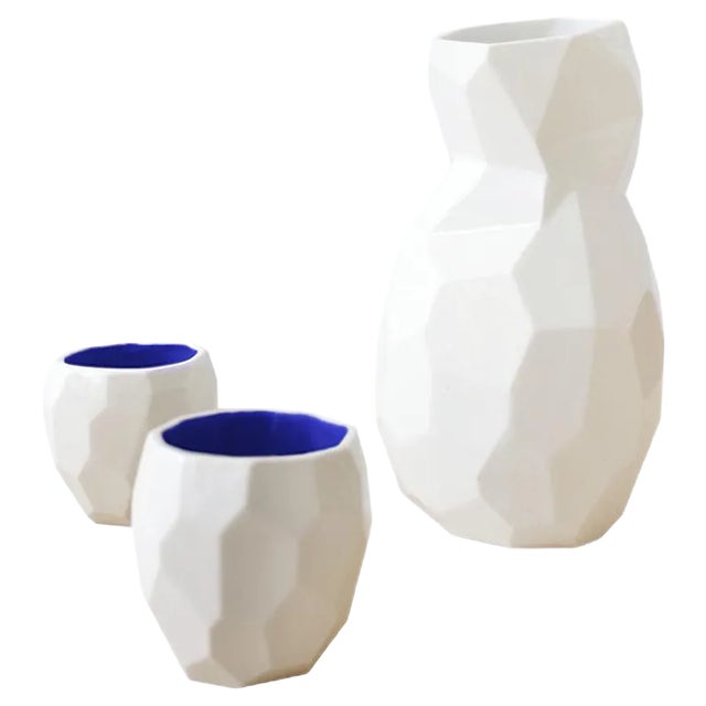 Blue Poligon Sake Set from Studio Lorier, Set of 3 For Sale