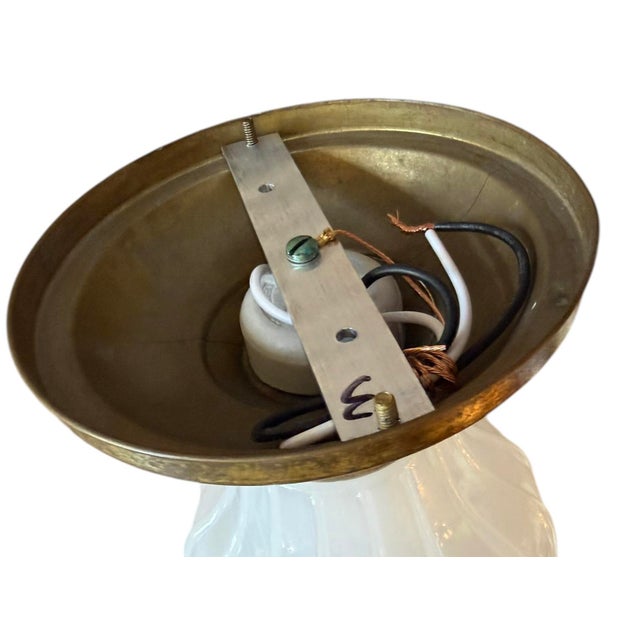 Antique Flushmount Light Fixture With Original Painted Patina Gray and Gold Canopy For Sale - Image 4 of 5