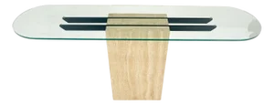 Italian c1970s Mid Century Modern Glass Top Single Travertine Base Console Table