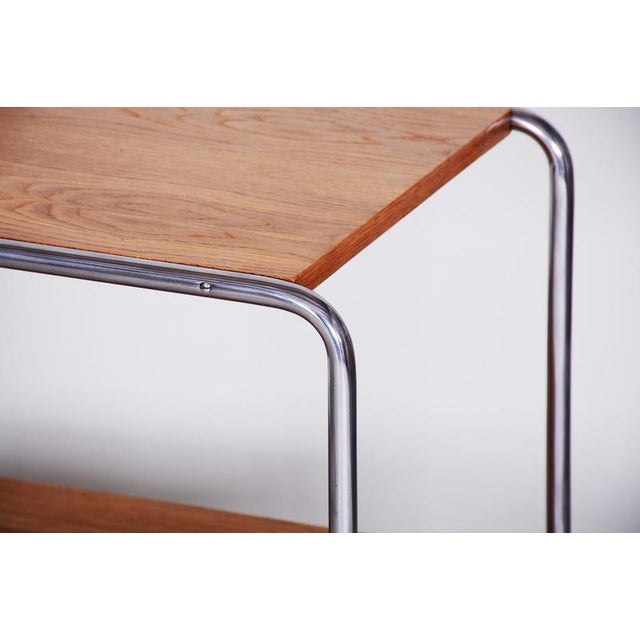 Small Czech Bauhaus Oak and Chrome Table, 1930s For Sale - Image 6 of 9