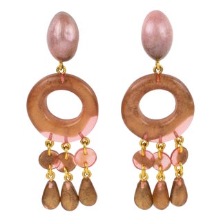 Dominique Denaive Pearlized Rose-Brown Acrylic Clip Earrings For Sale