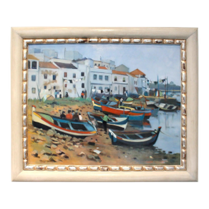 Mid Century Oil Painting of French Fishing Town by Artist Tanguy Le Roy