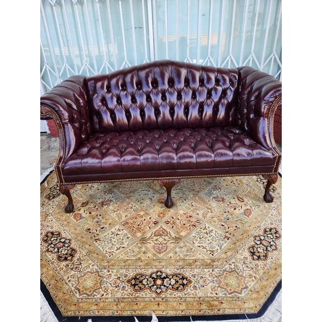Vintage Chesterfield Tufted Leather Loveseat For Sale - Image 10 of 12