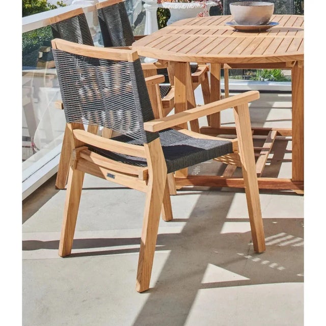 Hi Teak Oslo Teak Outdoor Stacking Armchair 2pc For Sale - Image 4 of 5