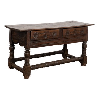 17th Century Console Table With Two Carved Drawers, Portugal For Sale