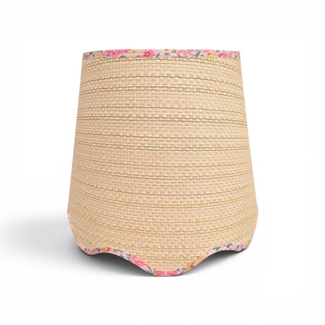 Early 21st Century Scalloped Raffia Ditzy Floral Trim Lamp Shades- A Pair For Sale - Image 5 of 9