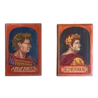 Grand Tour Pair of OIl on Wood Profile Portraits Representing Two Roman Emperors For Sale