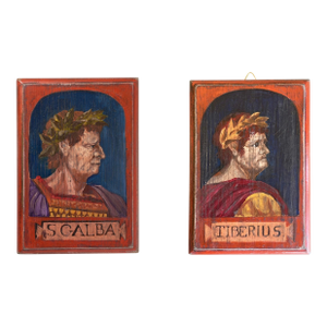 Grand Tour Pair of OIl on Wood Profile Portraits Representing Two Roman Emperors