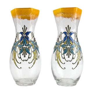 Antique French Enameled Glass Vases from Legras, Set of 2 For Sale