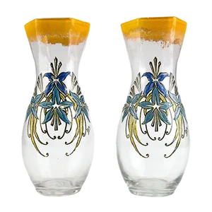 Antique French Enameled Glass Vases from Legras, Set of 2