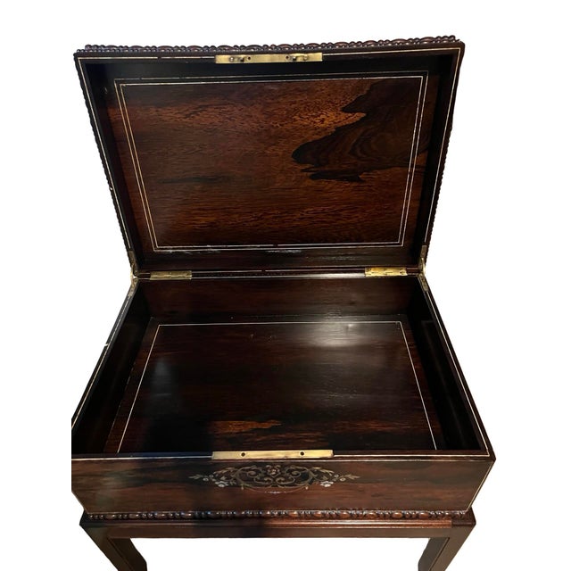 Wood English 19th Century Rosewood Writing Box on Later Mahogany Stand For Sale - Image 7 of 10