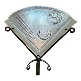 Studio Art Glass Vase Fan on Wrought Iron Stand For Sale