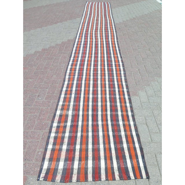 1960s Plaid Design Extra Long Kilim Runner Rug For Sale - Image 11 of 11
