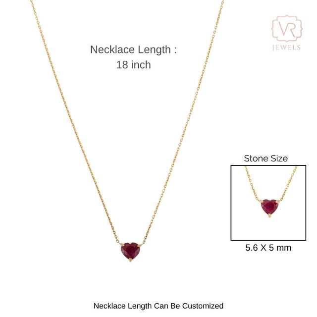 1 Carat Heart-Cut Red Ruby Necklace by VRJewels in 14k Solid Gold- 18 Inch Length For Sale - Image 14 of 17