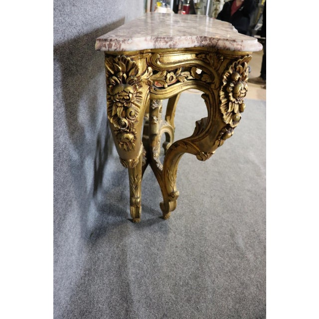 French Louis XV Giltwood Marble Top Wall Mounted Console Table C. 1870s For Sale - Image 9 of 9