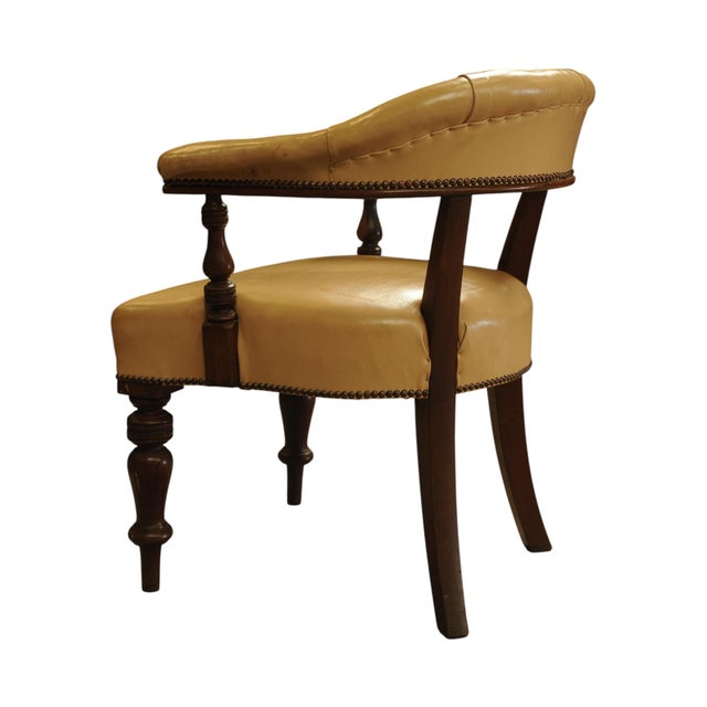 Brown 19th Century Cream Leather Buttonback Open Frame Armchair For Sale - Image 8 of 10