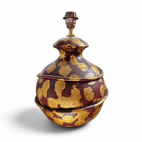 2000 - 2009 Gold Decorated Ceramic Vase Lamp by Hubert Olivier, 1970s For Sale - Image 5 of 8