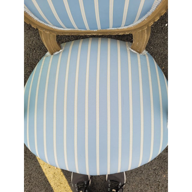 Blue French Louis XVI-Style Painted Blue Silk Chair For Sale - Image 8 of 10