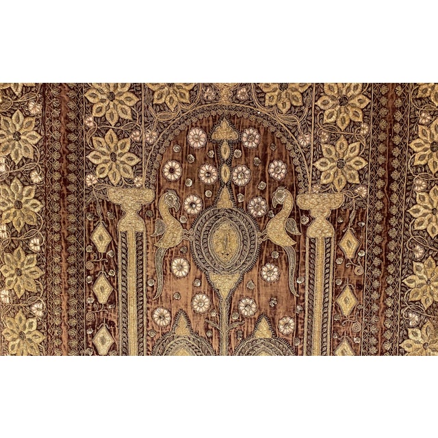 18th Century Indo Portuguese Embroidery with Gold Thread on Velvet For Sale - Image 3 of 14