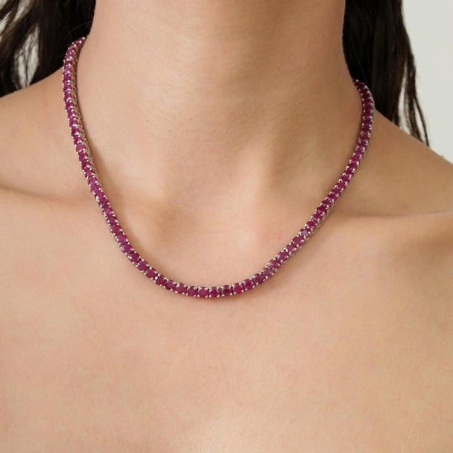 41.7ct Natural Ruby Tennis Necklace in 925 Silver Wedding Jewelry for Her For Sale - Image 6 of 12
