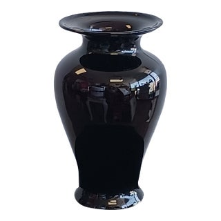 1930s l.e. Smith Black Amethyst Glass Art Deco Flared Vase For Sale
