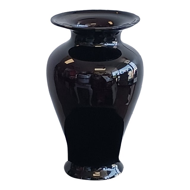 1930s l.e. Smith Black Amethyst Glass Art Deco Flared Vase For Sale