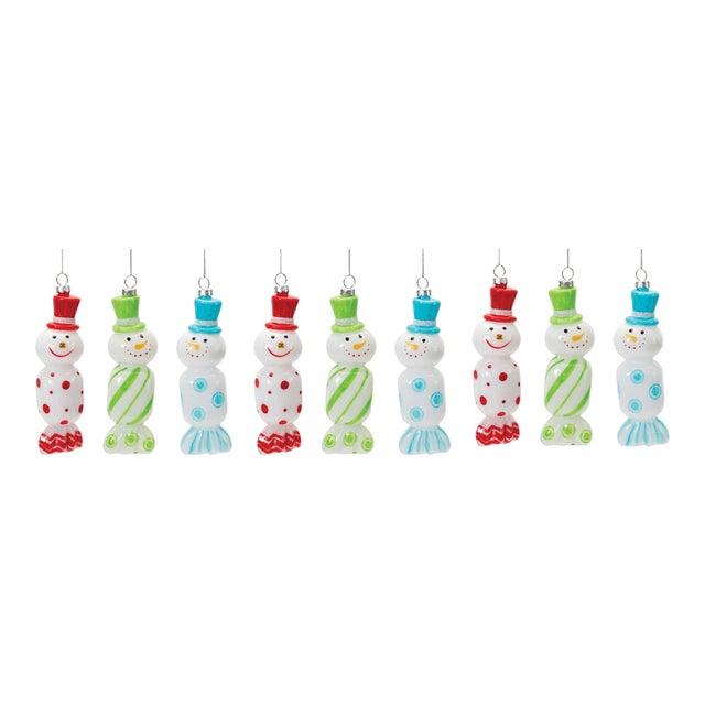 Contemporary Glass Snowman Candy Ornament (Set of 12) For Sale - Image 3 of 3