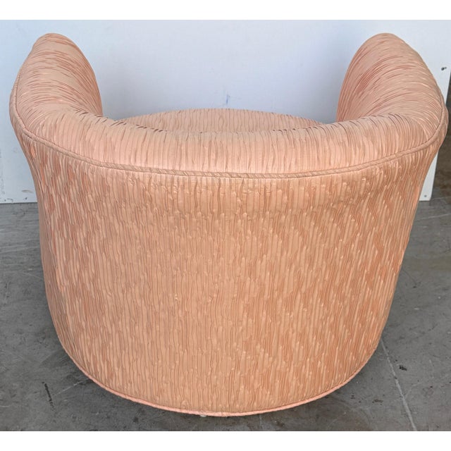Pair of Diminutive 1970s Pink Silk Channel-Quilted Swivel Club Chairs For Sale In West Palm - Image 6 of 15