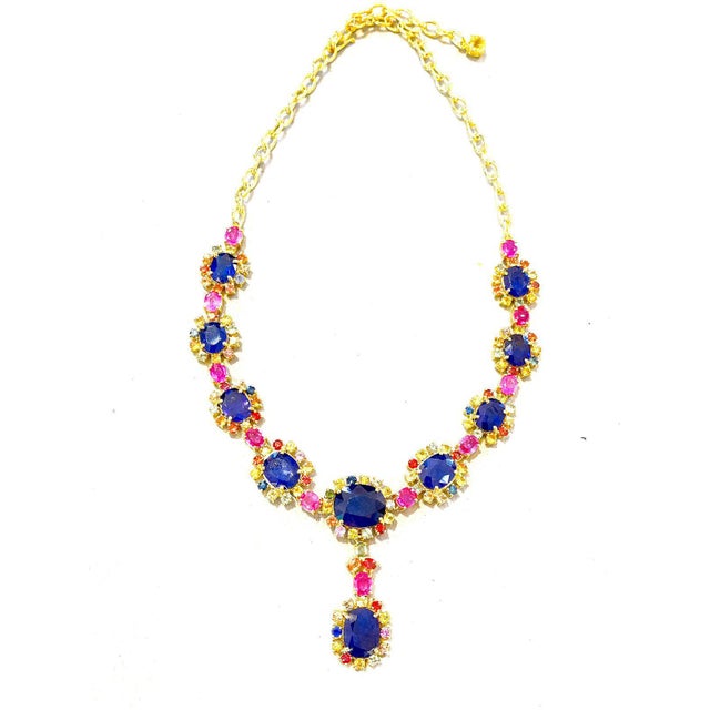 Bochic "Capri" Natural Multi Sapphire & Ruby Necklace Set 18K Gold & Silver For Sale - Image 18 of 18