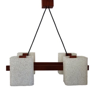Scandinavian Chandelier in Acrylic Glass and Teak, 1960s For Sale