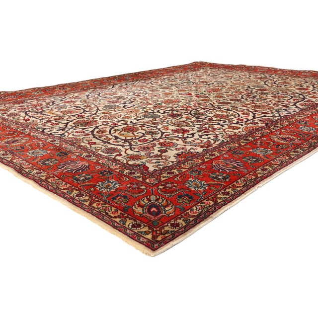 79637 Vintage Persian Tabriz Rug, 07'10 x 10'08. The Ivory Reverie: A Vintage Persian Tabriz Masterpiece of Arabesque...