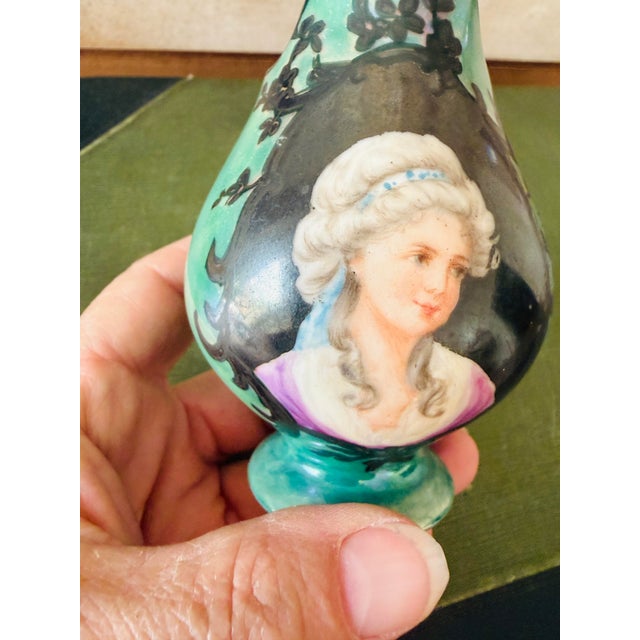 Teal Antique D&c Limoges France Portrait Creamer | Delinieres & Co Porcelain | 1894–1900 Hand Painted Portrait Pitcher Creamer For Sale - Image 8 of 10