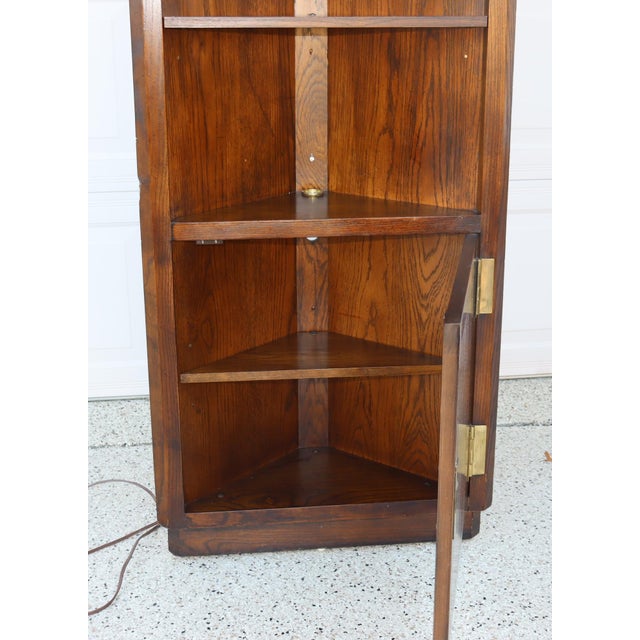 Wood 1970s Campaign Lighted Corner Cabinet For Sale - Image 7 of 12