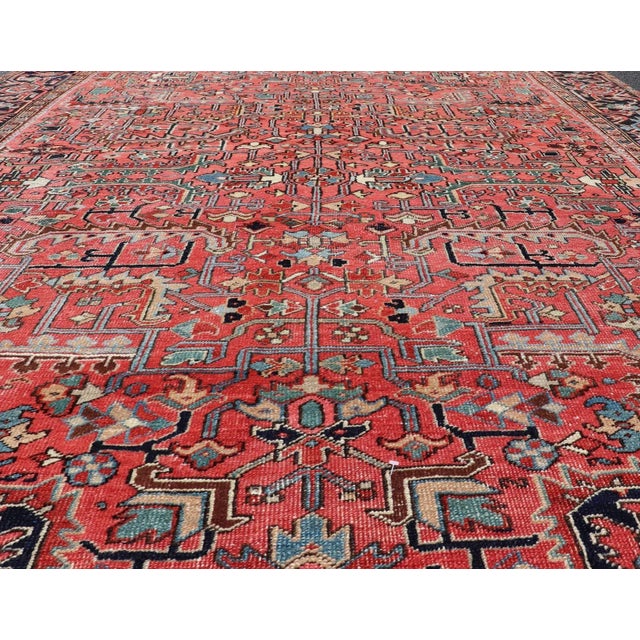 Early 20th Century Early 20th Century Persian Antique Heriz Rug With All-Over Geometric Design in Jewel Tones For Sale - Image 5 of 13