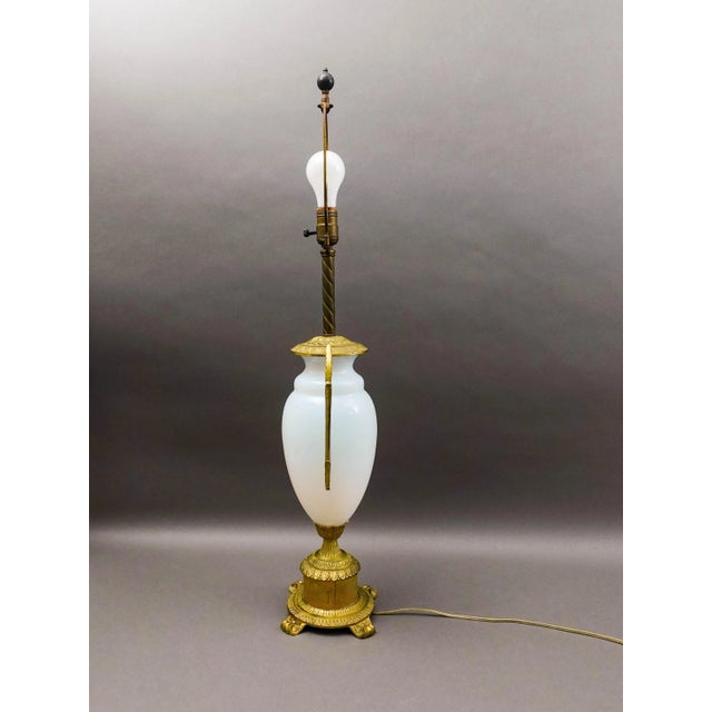 Mid 20th Century Mid 20th Century French Gold Ormolu Gilt Bronze Opaline Opalescent Glass Table Lamp For Sale - Image 5 of 8
