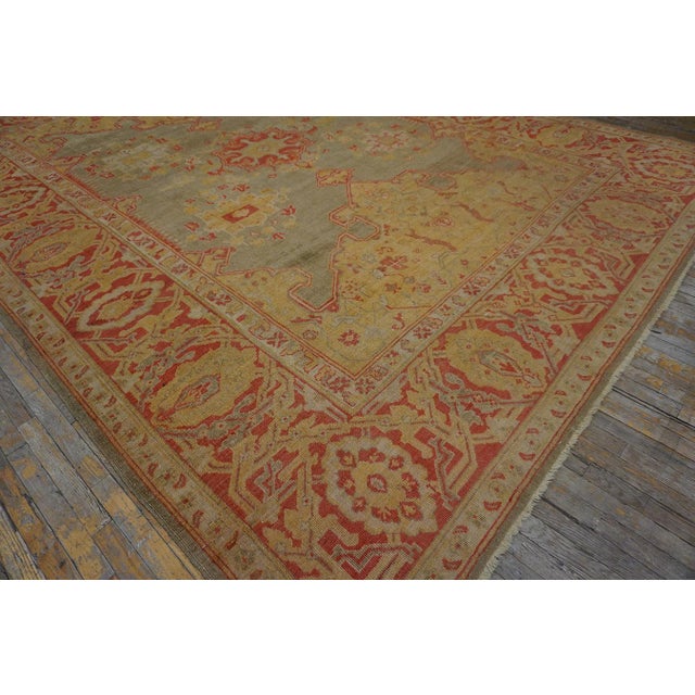 Sand Background Color & Medallion Design Antique Turkish Oushak Rug For Sale In New York - Image 6 of 11