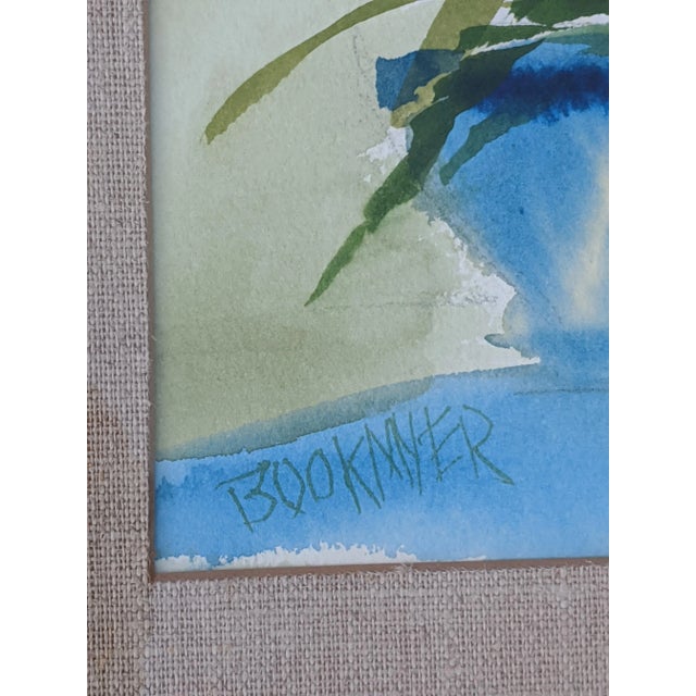 Blue Vintage Original Still Life Flowers in a Blue Vase Botanical Watercolor Painting Signed For Sale - Image 8 of 12