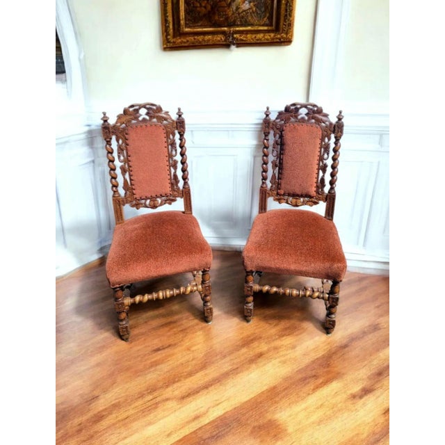 Step into a world of timeless European elegance with this museum‑worthy set of four antique Baroque Revival dining chairs,...