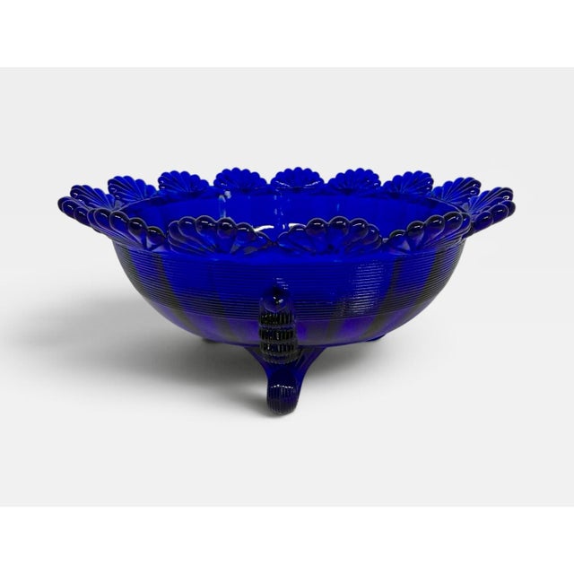 1980s 1980’s Mosser Glass Cobalt Blue Footed Centerpiece Fruit Bowl - 8” Wide For Sale - Image 5 of 12