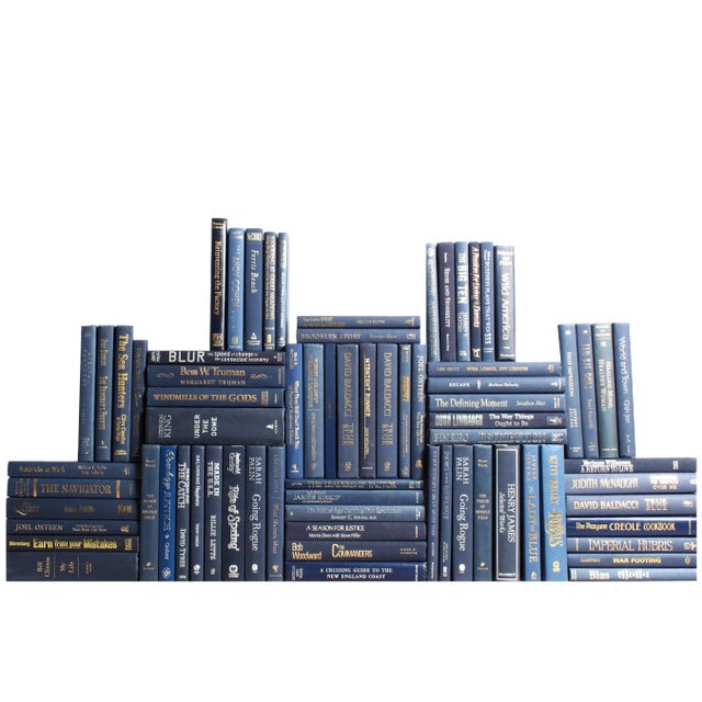 Decorative Books - Navy Book Wall - Set of 75 Blue Books For Sale