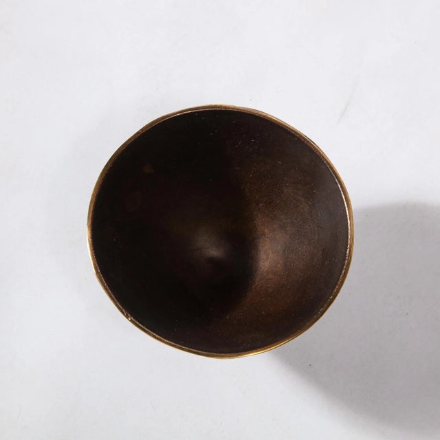 Brass Mid-Century Modernist Patinated Brass Conical Dish Signed Carl Aubock For Sale - Image 8 of 10