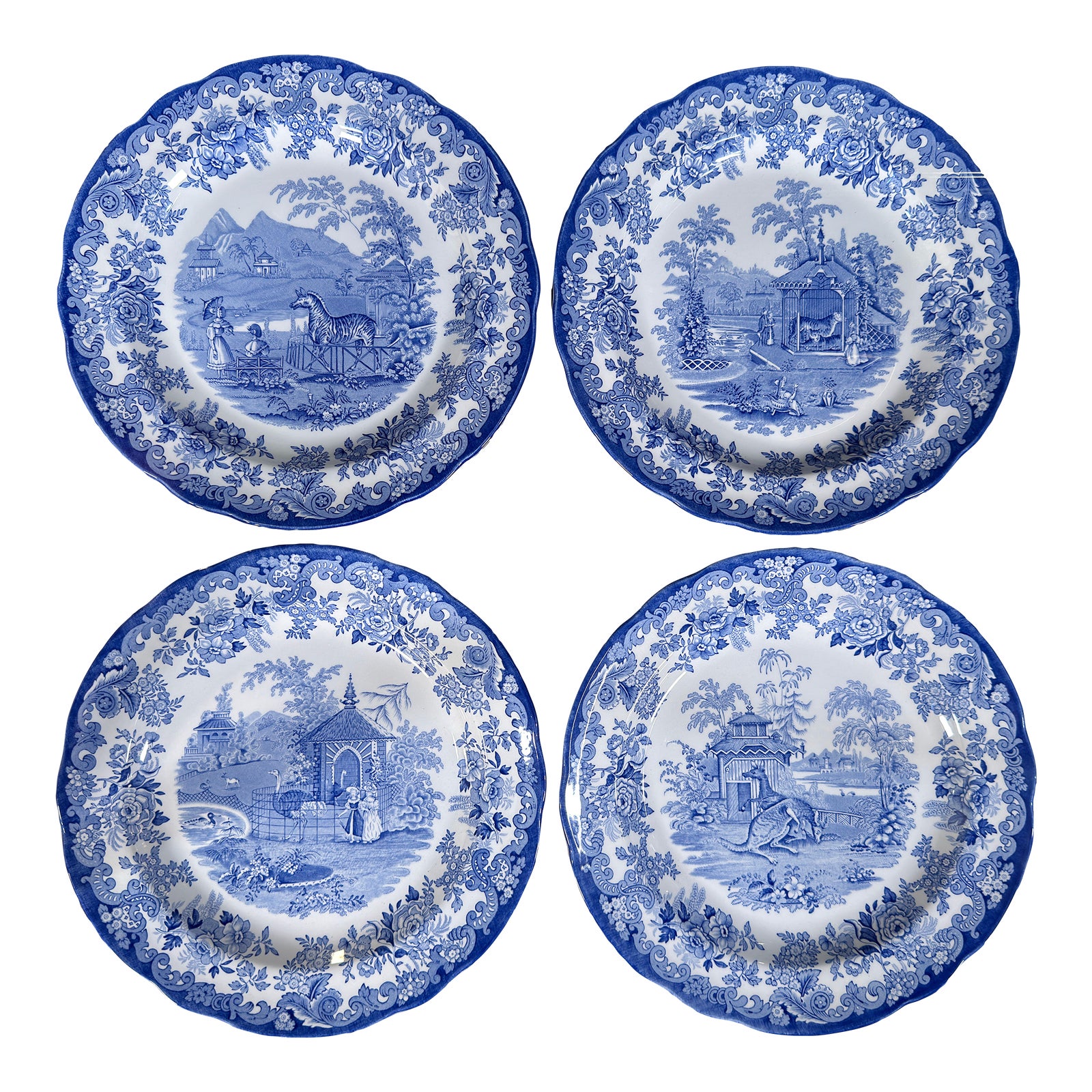 Spode Blue Room Collection Zoological Series Plates, Made in England - Set of 4
