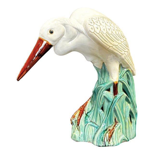 Majolica Ceramic Crane Figure, 1920s-1940s For Sale