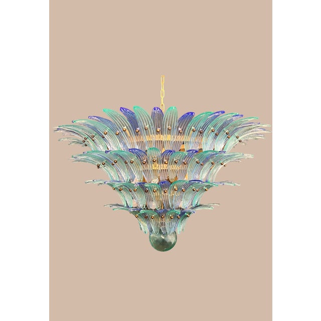 Murano Chandelier Palmette - Four Levels, 160 Blue and Turquoise Glasses For Sale - Image 4 of 4