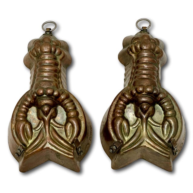 Traditional Rare & Unusual Small Size Matching Pair Early 1900s Antique Germany Solid Copper Lobster Kitchen Molds - 6 1/2 Inches Long For Sale - Image 3 of 18