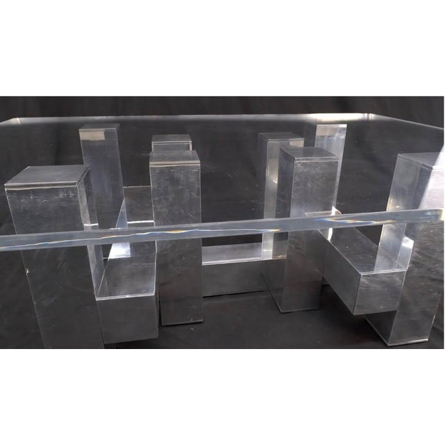 Silver 1960s Cityscape Aluminum Base Glass Rectangle Top Rounded Corners Coffee Table For Sale - Image 8 of 9
