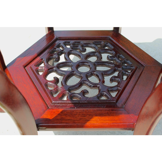 Vintage Chinese Rosewood Hexagonal Plant Stand / Pedestal With Mother-of-Pearl Inlay For Sale - Image 14 of 16